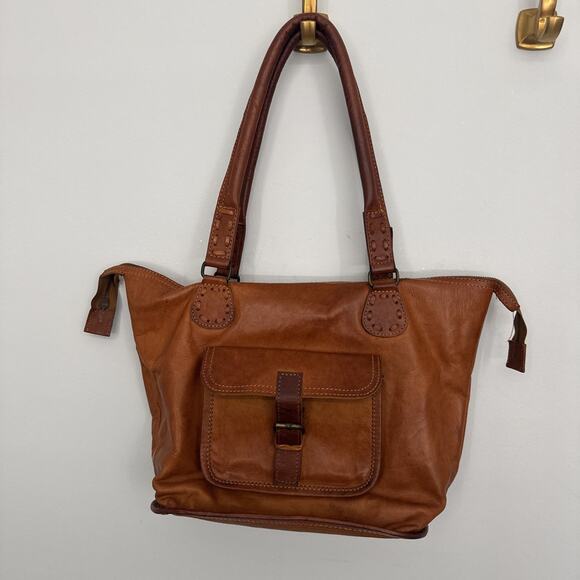 VTG Noonday Collection Tote Bag Purse Rustic Leather Large Brown Retro Aged Boho - Picture 1 of 12